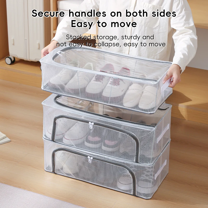High Quality Foldable Clear Transparent Shoe Storage Boxes Moisture and Mold Prevention Shoes Organizer Bins with Steel Frame
