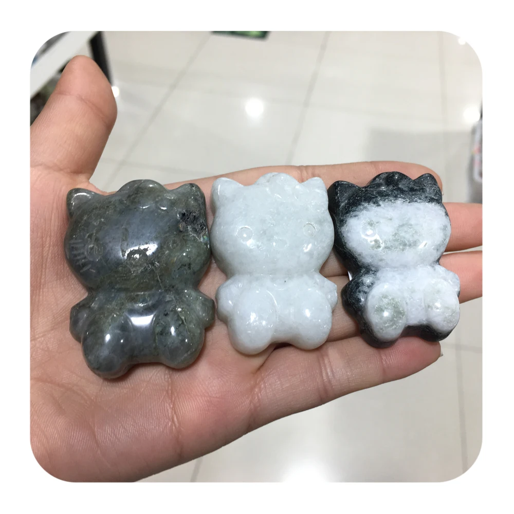 Wholesale Crystal Crafts Folk Art Hand-carved Labradorite White Marble Hello kitty Crystal For Home Decoration Or Christmas gift
