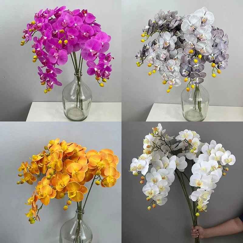KEWEI-J790 Blue Grey Color 9 Heads Real Touch Latex Phalaenopsis Orchid Flowers Biggest Real Touch Artificial Orchid Flowers