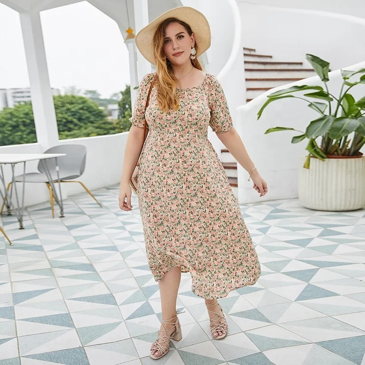
Hot sell factory supply fashion summer plus size elegant floral dress for ladies 