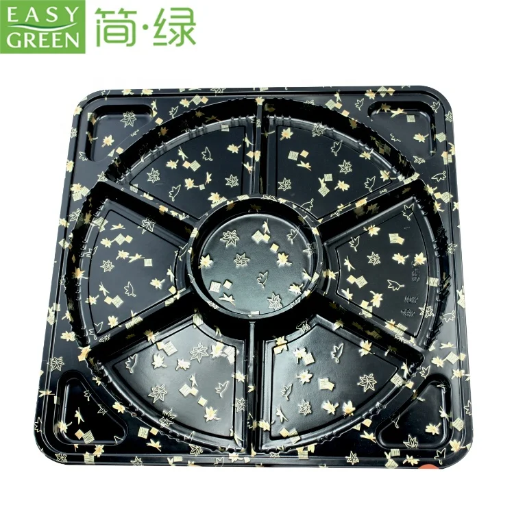 Black Compartments Food Packaging Container Party  Plastic Tray Large