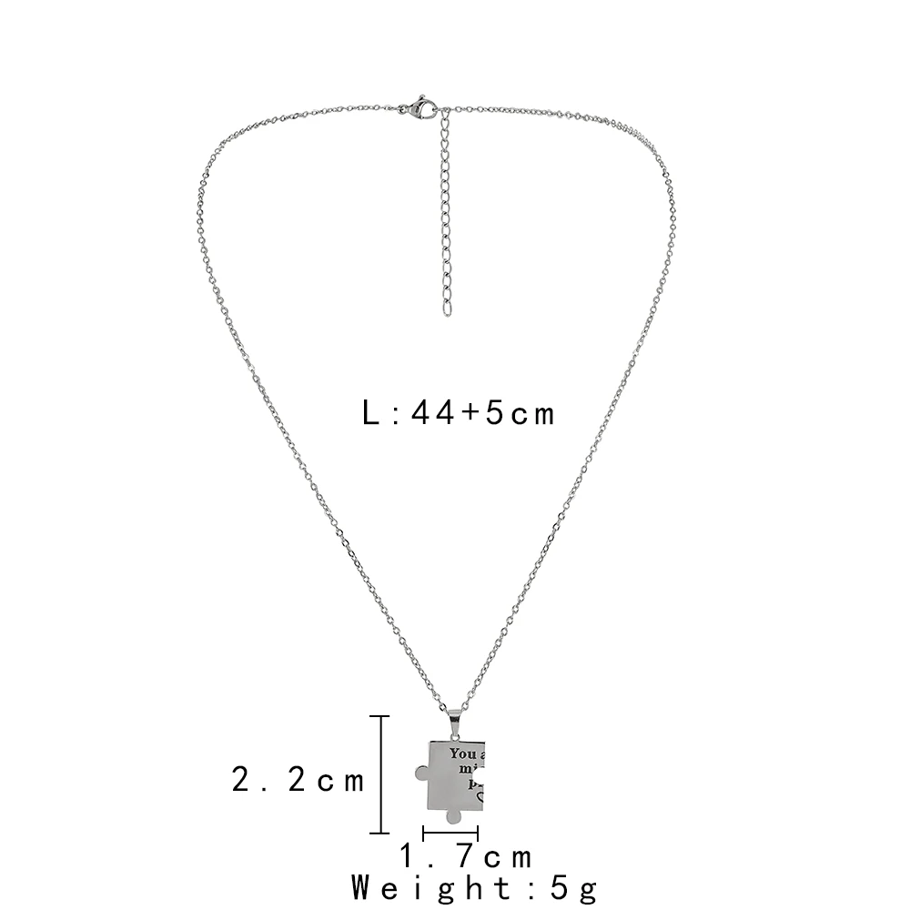 Fashion puzzle 2pcs/set Lover Couple Jewelry Necklace Silver Black Stainless Steel Puzzle Engraved Necklace Wholesale