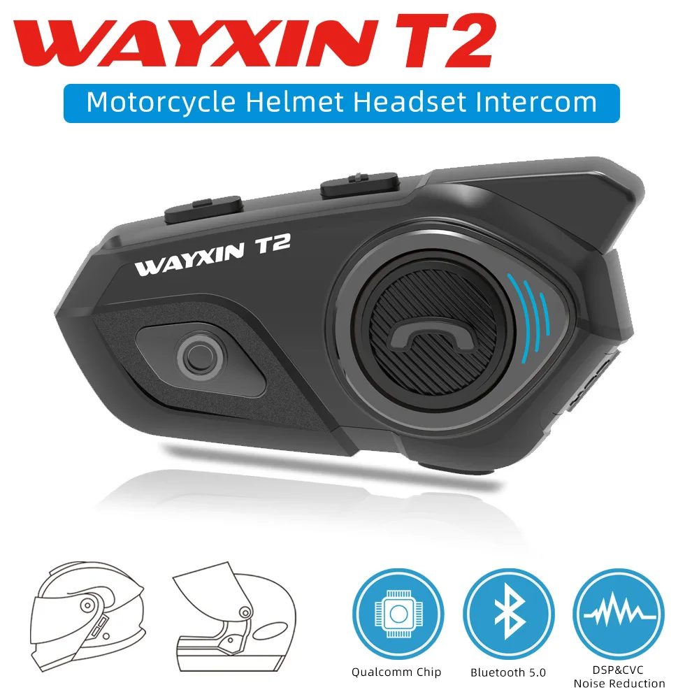 Motorcycle Helmet Wireless Headset WAYXIN T2 Interphone 30m Walkie-Talkie Skiing ATV Dirt Bike Waterproof Wireless Communication