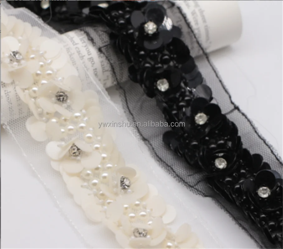 Spot handmade beaded sequins pearl lace organza lace accessories diy shoes and hats clothing decoration acces Dress Sewing Craft