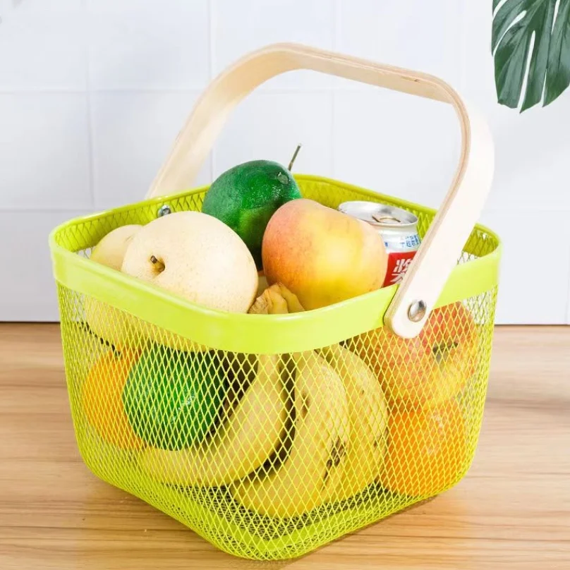 Wholesale Multi-functional Hanging Kitchen Baskets Fruit Basket Bin Metal Mesh Steel Basket Storage
