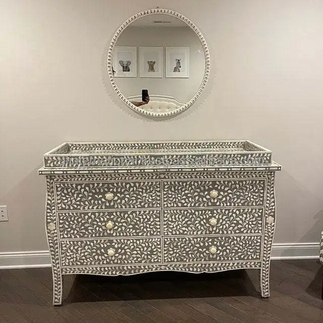 Bone Inlay Drawer Home Furniture Living Room Cabinets Storage Wooden Cabinet and Large Size and Bone Inlay White Color
