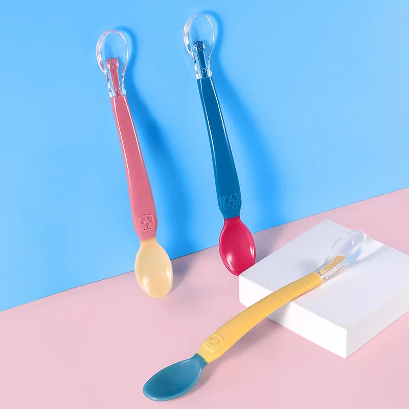 Hot Sale One-piece double heads silicone Temperature Sensing Spoon for baby