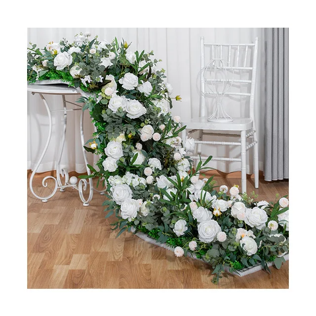 AM-WDH04 Ammy wedding table centerpiece flowers Green white Flowers Row Artificial Flower Garland wedding Runners