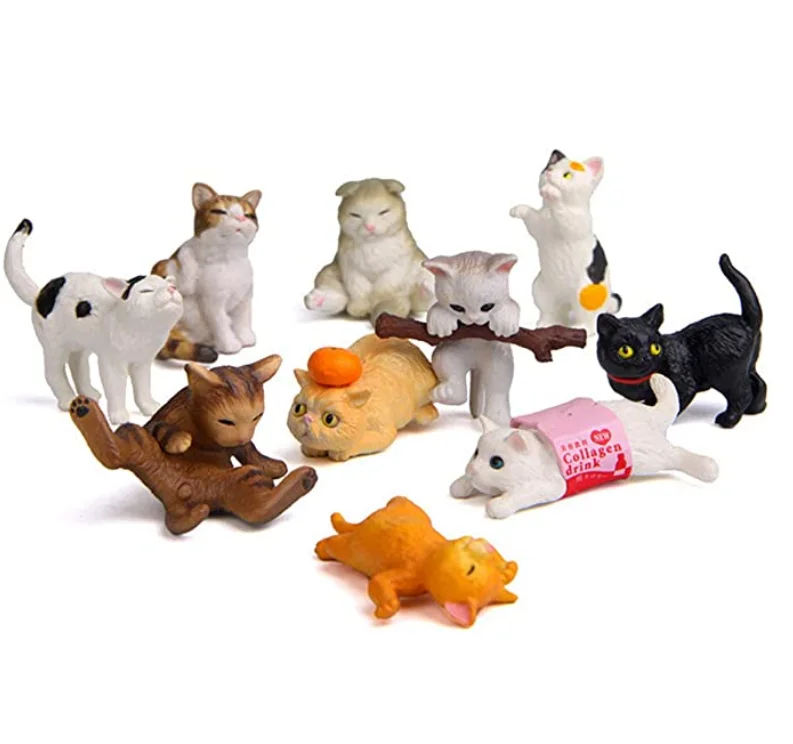 10pcs Mini Cute Cat Figurines,Realistic Educational Cat Figures Toy Set/Kitten Easter Eggs Cake Topper Christmas Birthday Gifts