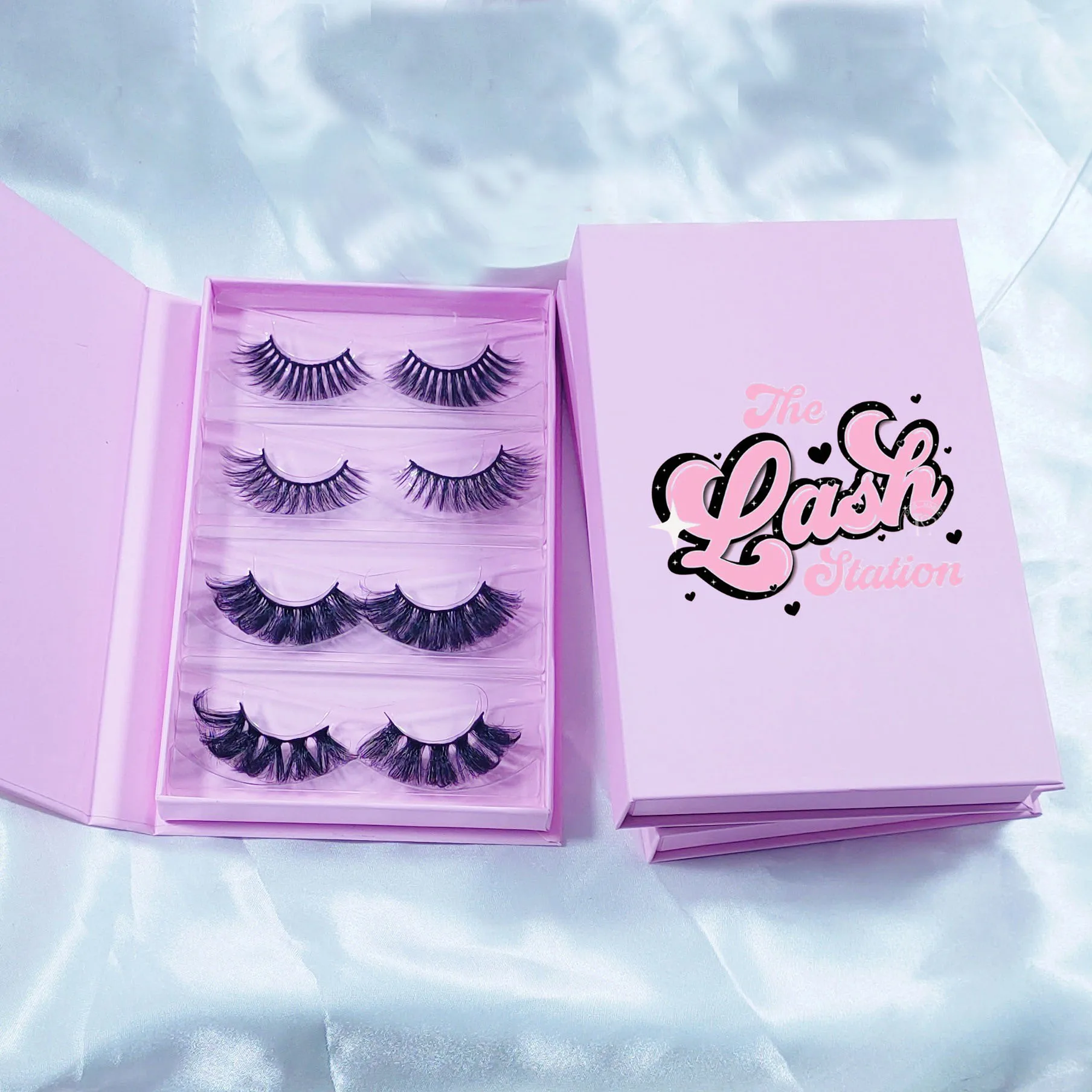 Custom pink Marble Lash Strips Book Box Private Label 4 Pairs Natural 25mm Fluffy Lash Book Empty Lash Book
