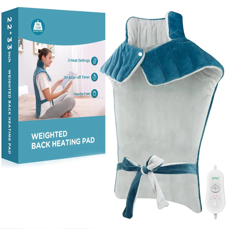 Large Heat Wrap with 6 Heating Levels and Auto-off, Electric Weighted Heated Back Wrap with Strap for Neck and Shoulders