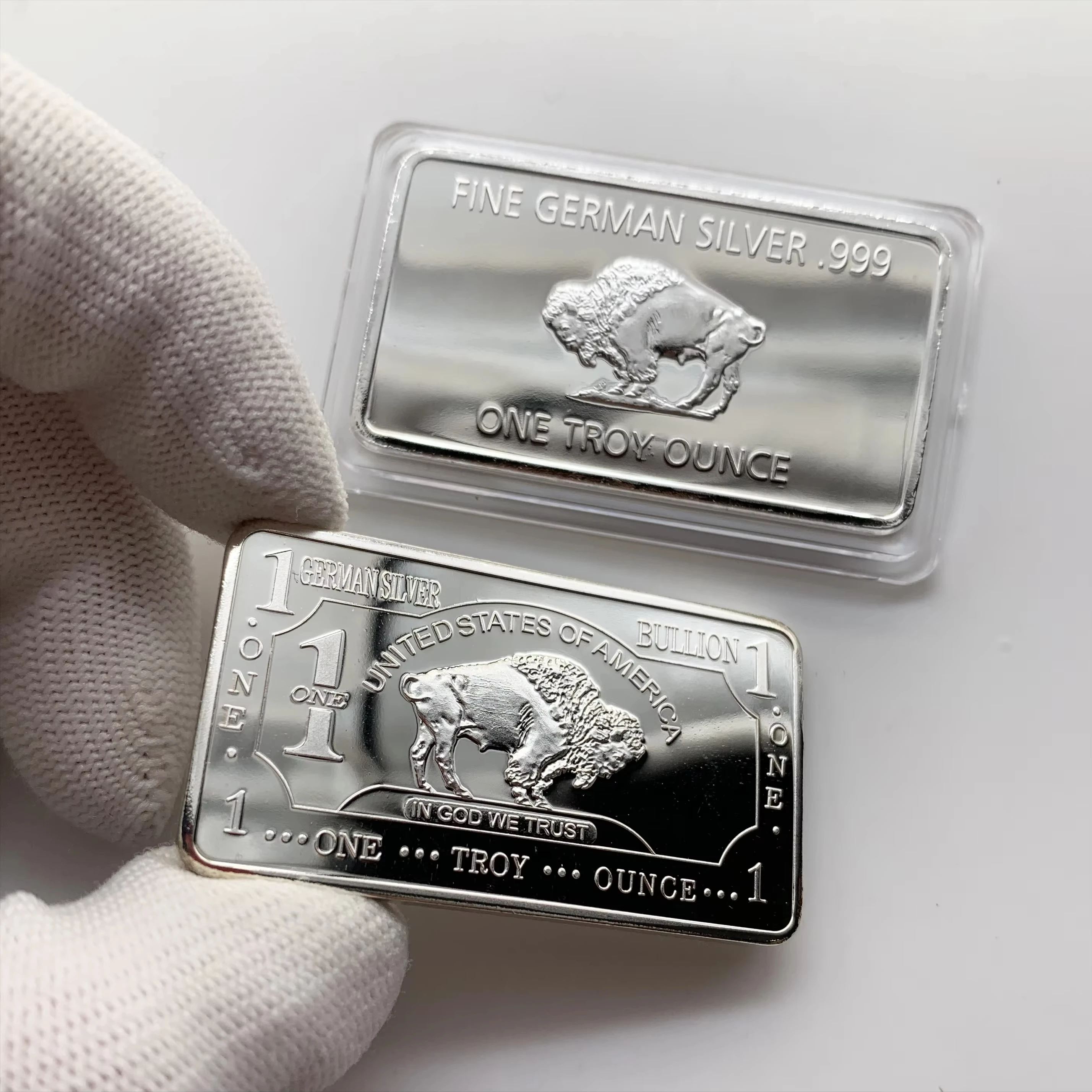 Non magnetic Alloy Metal Silver Plated German Mint One Troy Ounce Buffalo German Bullion Bar Coins