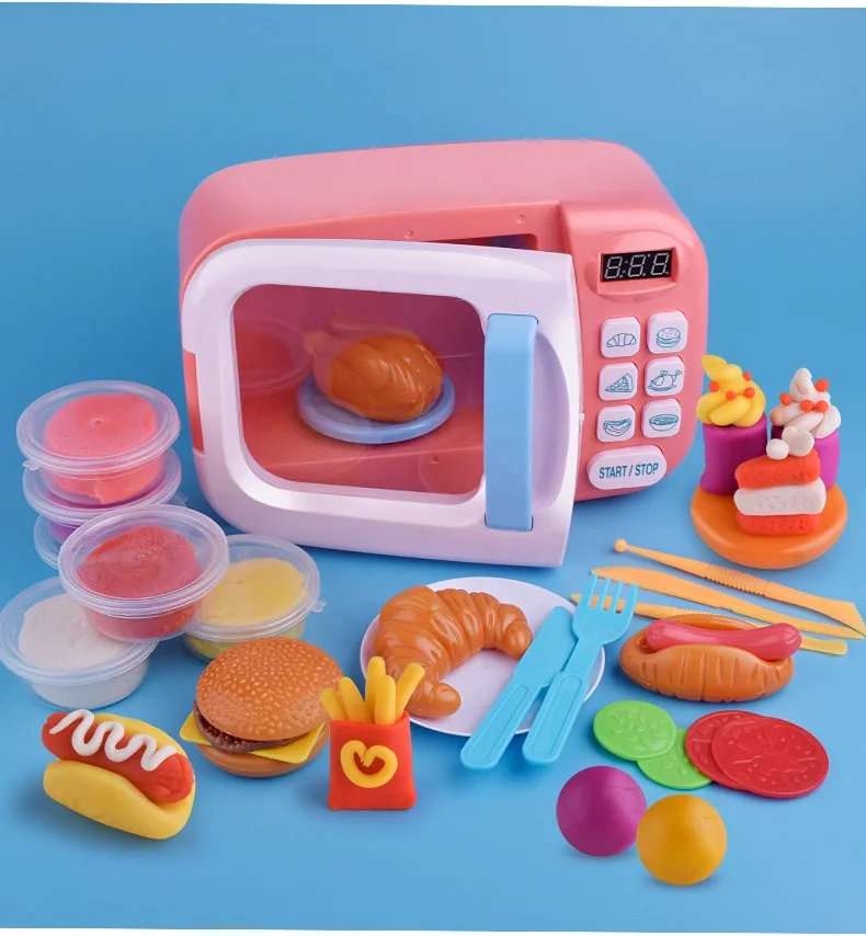 ITTL Role Play Food diy Mini Toys Cooking Game Cute Small House Appliances Plastic Microwave Oven Kitchen Set Toy