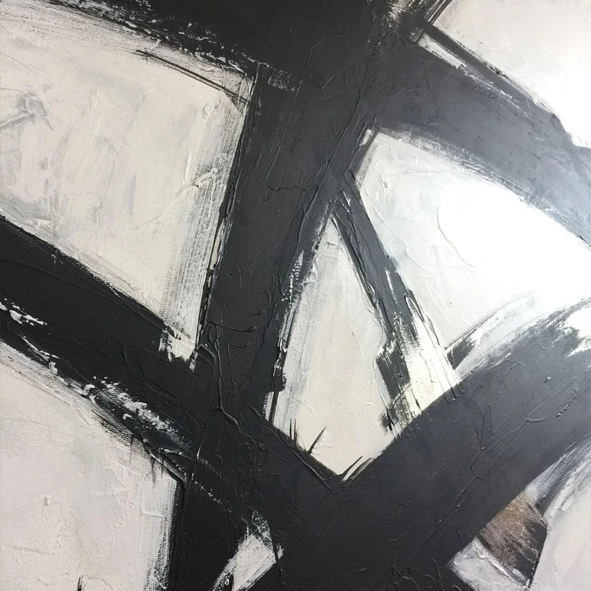 Custom Oil Painting art Abstract Franz Kline style Painting in black glare Black and White wall art decor for living room