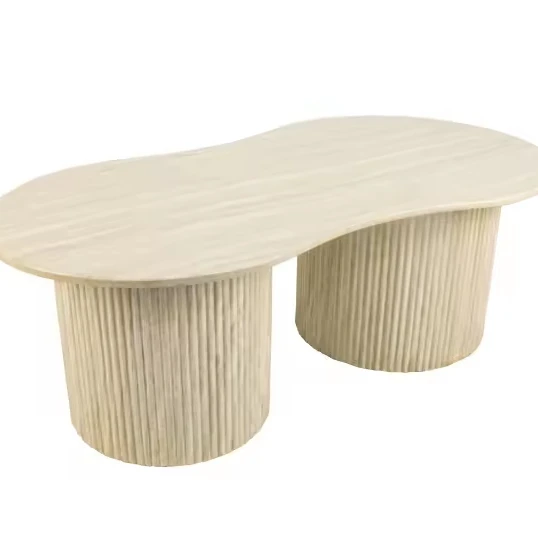 2024 Milan new trend high glossy artificial marble top MDF leg coffee table living room furniture wooden center table