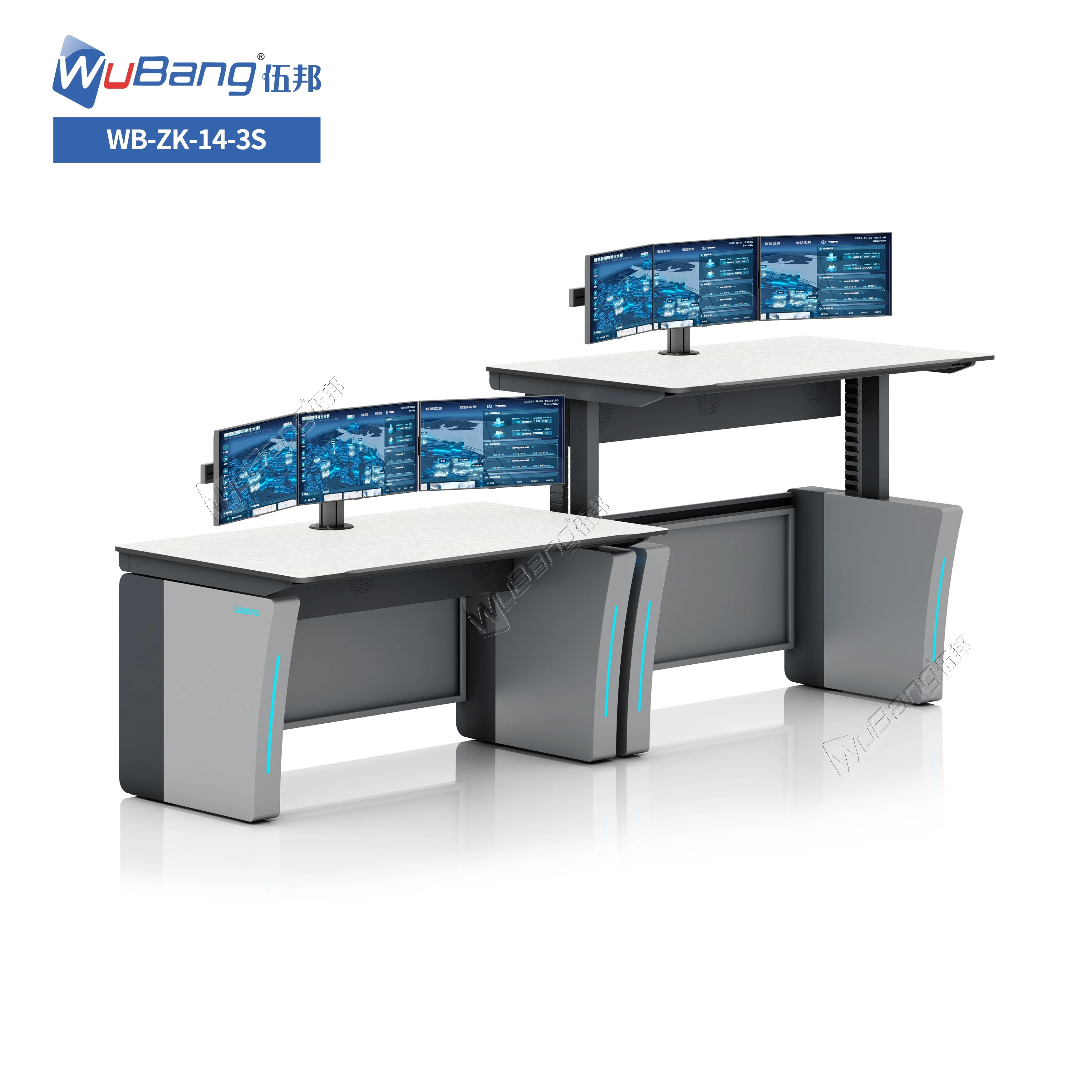 Custom Sit-stand Adjustable Console Desk Traffic Center Command Operation Console With 3 Monitors