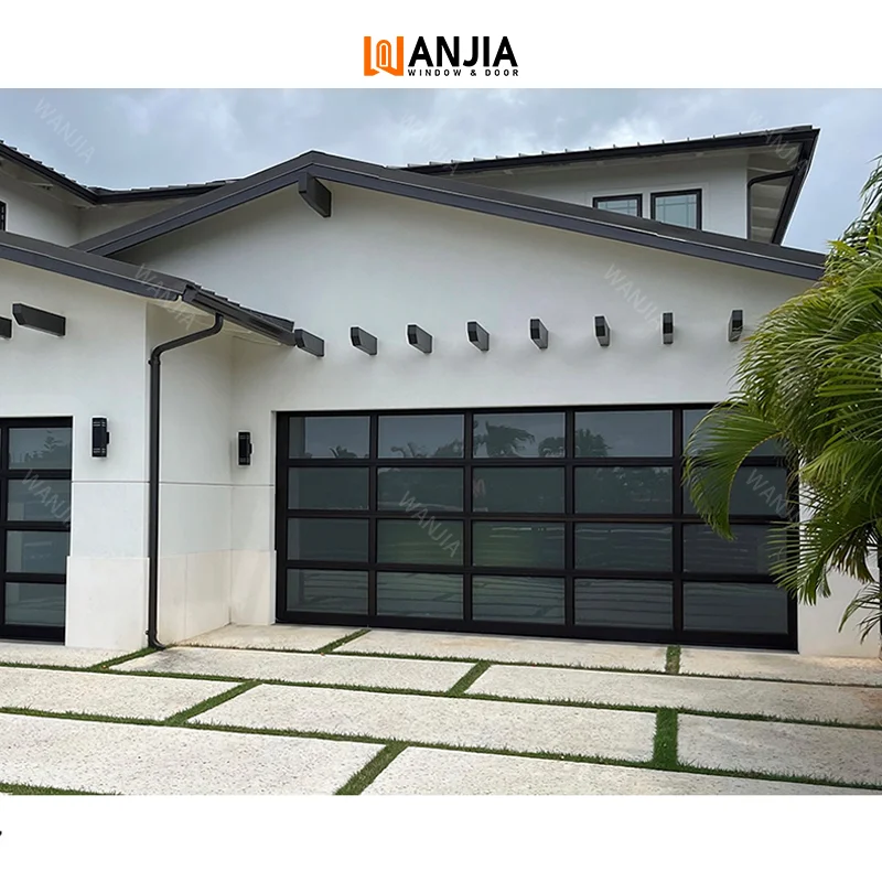 WANJIA Luxury Tempered Glass Garage Door Intelligent Automatic Operation Segment Aluminum Garage Door