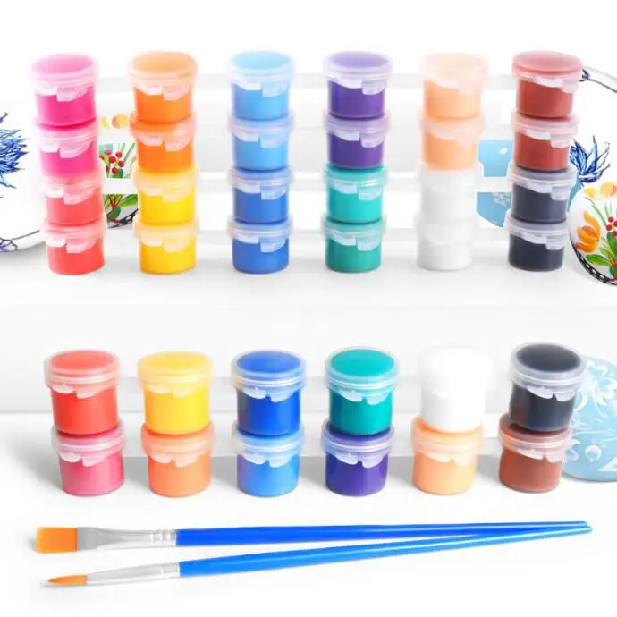 Panwenbo Reusable Mini Paint Set 12 Colors Acrylic Paint Strips With 2 Brushes Non-Toxic Acrylic Paint Pots