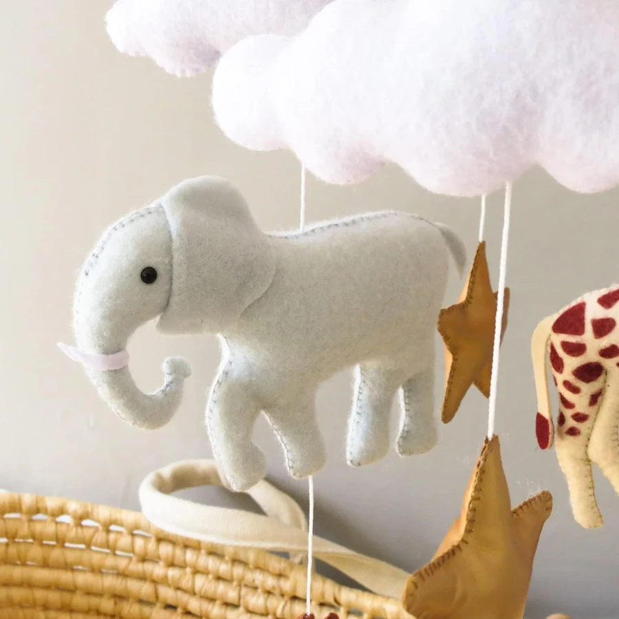 Soft Baby mobile neutral animals nursery mobile felt Africa safari giraffe zebra elephant lion crib mobile