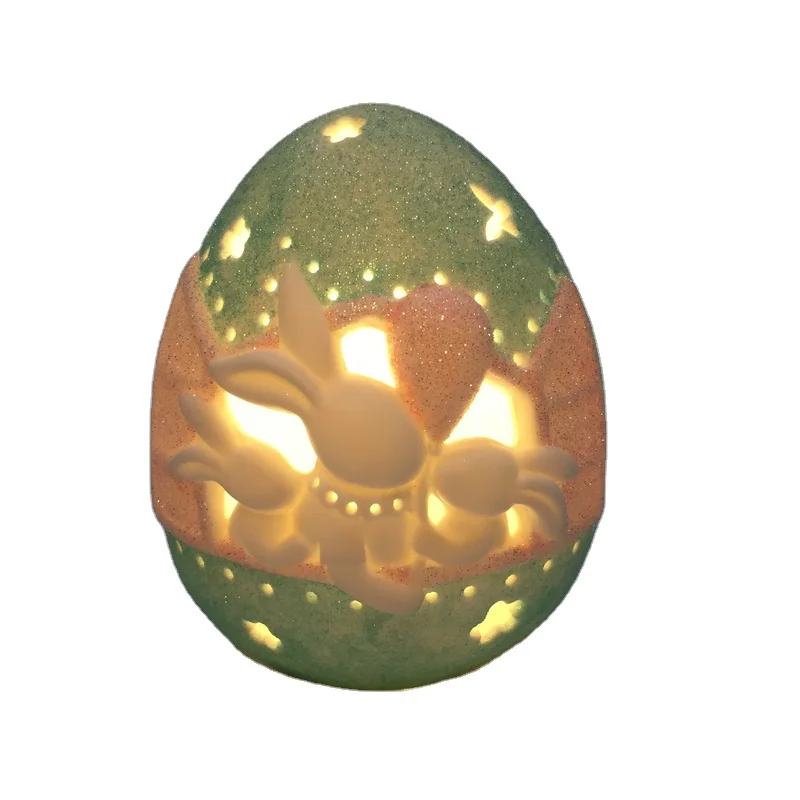 QLAC Cheap Ceramic Easter Egg with LED Light for Decorating
