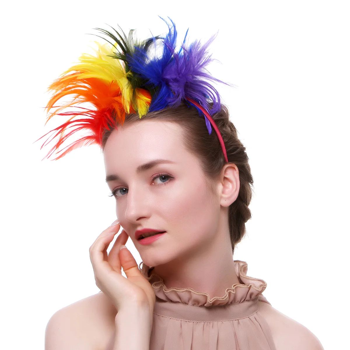 wholesale Multi color Feather Headband carnival Hairband Fascinator headdress Halloween Christmas Festival headpiece Ostrich