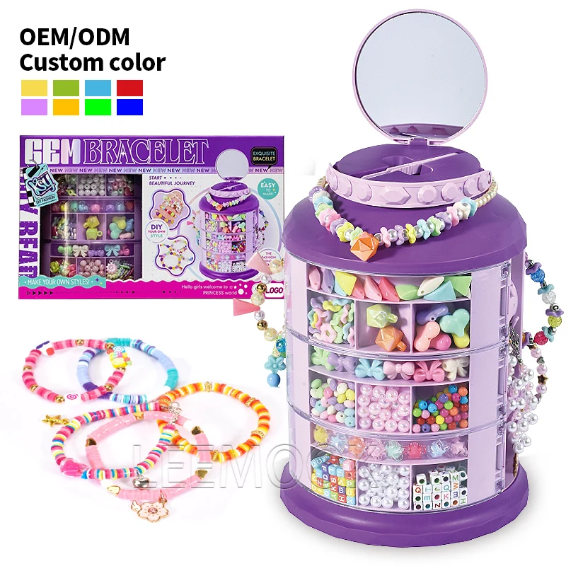 Leemook Custom DIY Colorful Jewelry Bracelet Making Accessories Fashion Girls DIY Beads Kits For Kids Adults