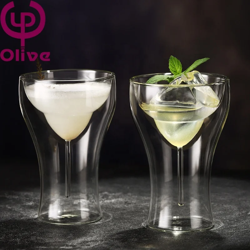 Gift New creative tall tumbler waist high borosilicate double wall cocktail margarita glass