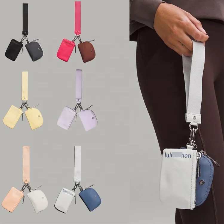 Lululemom Mini Zip Around Keychain Dual Pouch Portable Lulu Lemon Dual Pouch Wristlet Wallet With logo