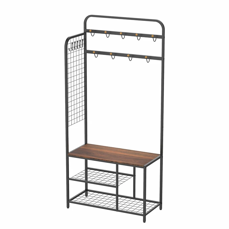 Роскошная высококачественная металлическая и деревянная вешалка WIREKING для пальто, 5 крючков, вешалка для пальто с подставкой для обуви