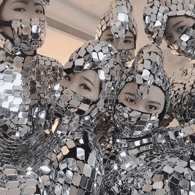 Mirror Reflective Clothing Suit Women Silver Mirror Jumpsuit Costumes Dance Props for Party DJ Club Show Dance Costumes