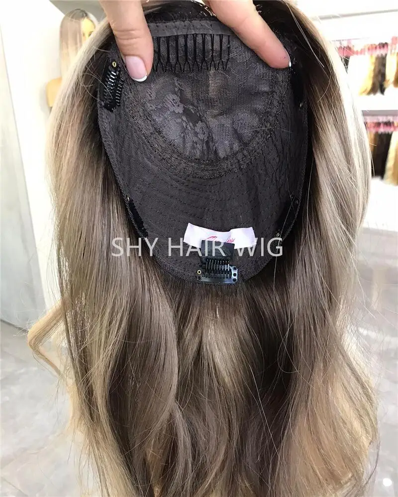 Silk Top Natural Scalp 16 Inch Body Wave Highlights Lace Front Wigs Human Hair Topper Wig Blonde For White Women