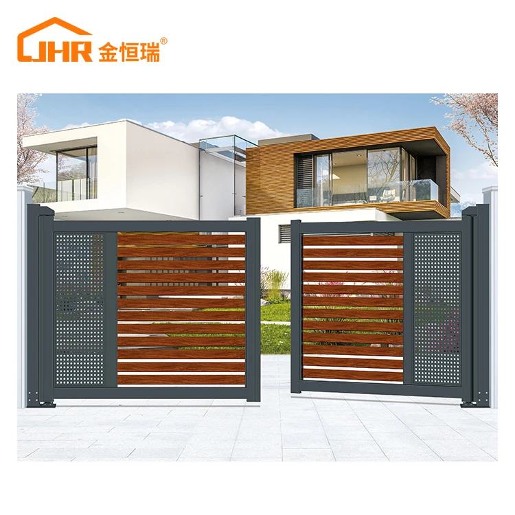 JHR High End Factory Custom Smart Electric Exterior Fancy Villa Private Yard Swing Aluminium Gates For Houses