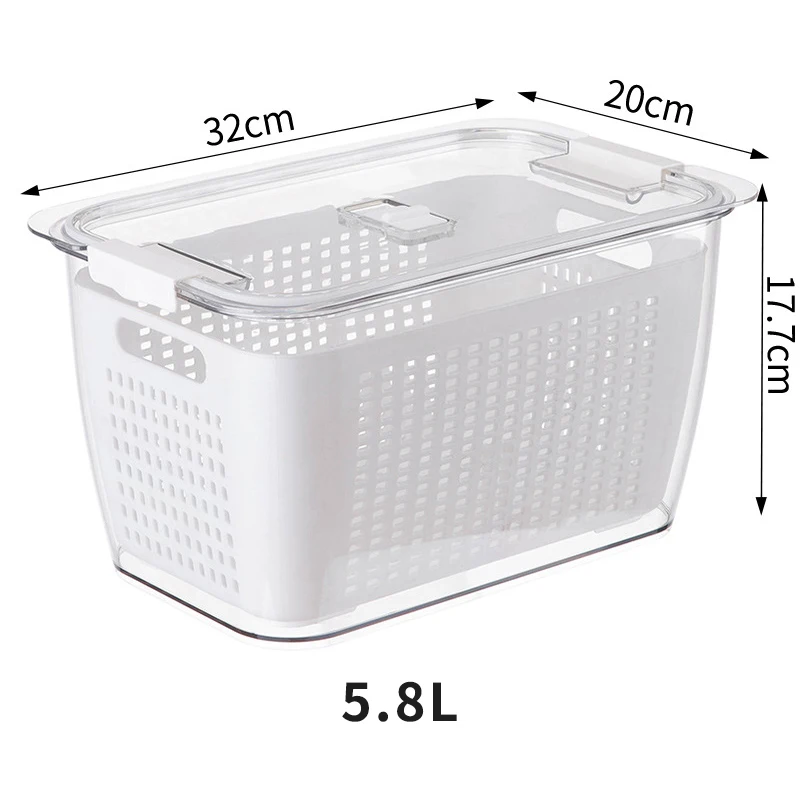 Hot Sale 5.8L Plastic Refrigerator Storage Box Food Storage Container Refrigerator Container Fruit Vegetable Storage with Lid