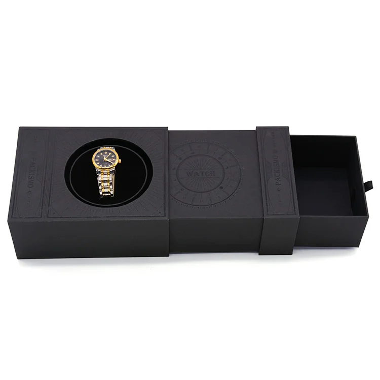 Watch case packaging latest design black pull automatic lift watch storage box