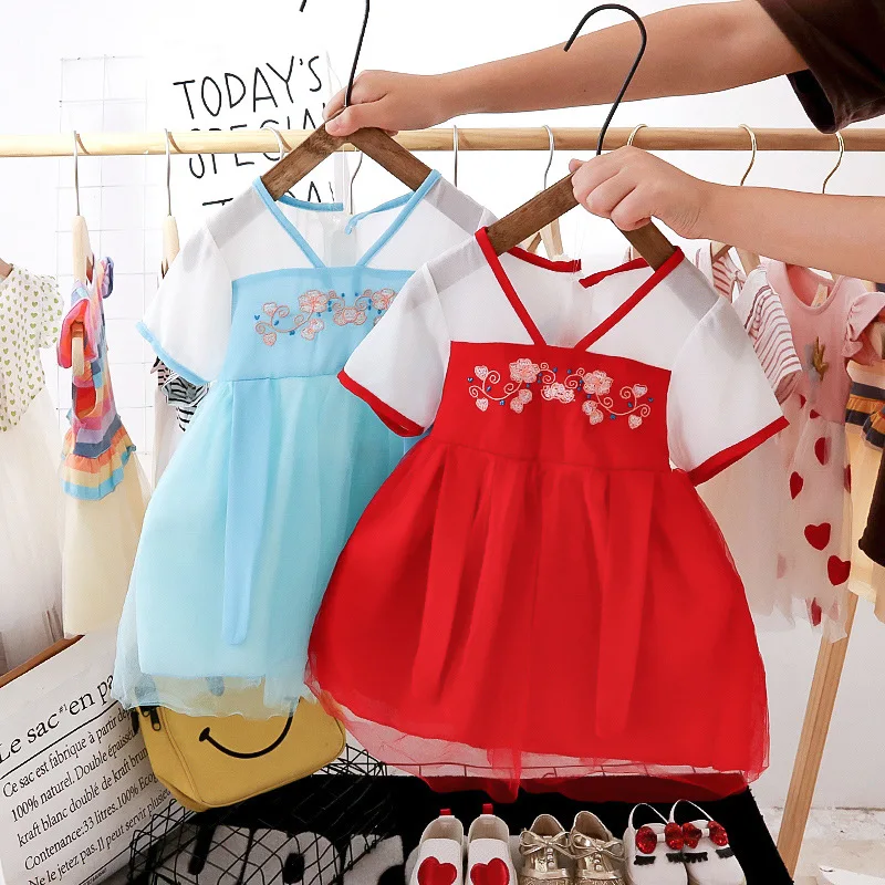Girls summer hanfu dress girl super fairy Chinese style Tang suit baby ancient costume princess skirt child gauze skirt   BG1113