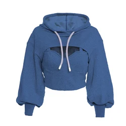 Woman Tops Fashionable Blouse Fall 2021 Apparel Hollow Out Long Sleeve Crop Top Hoodies Women Clothes