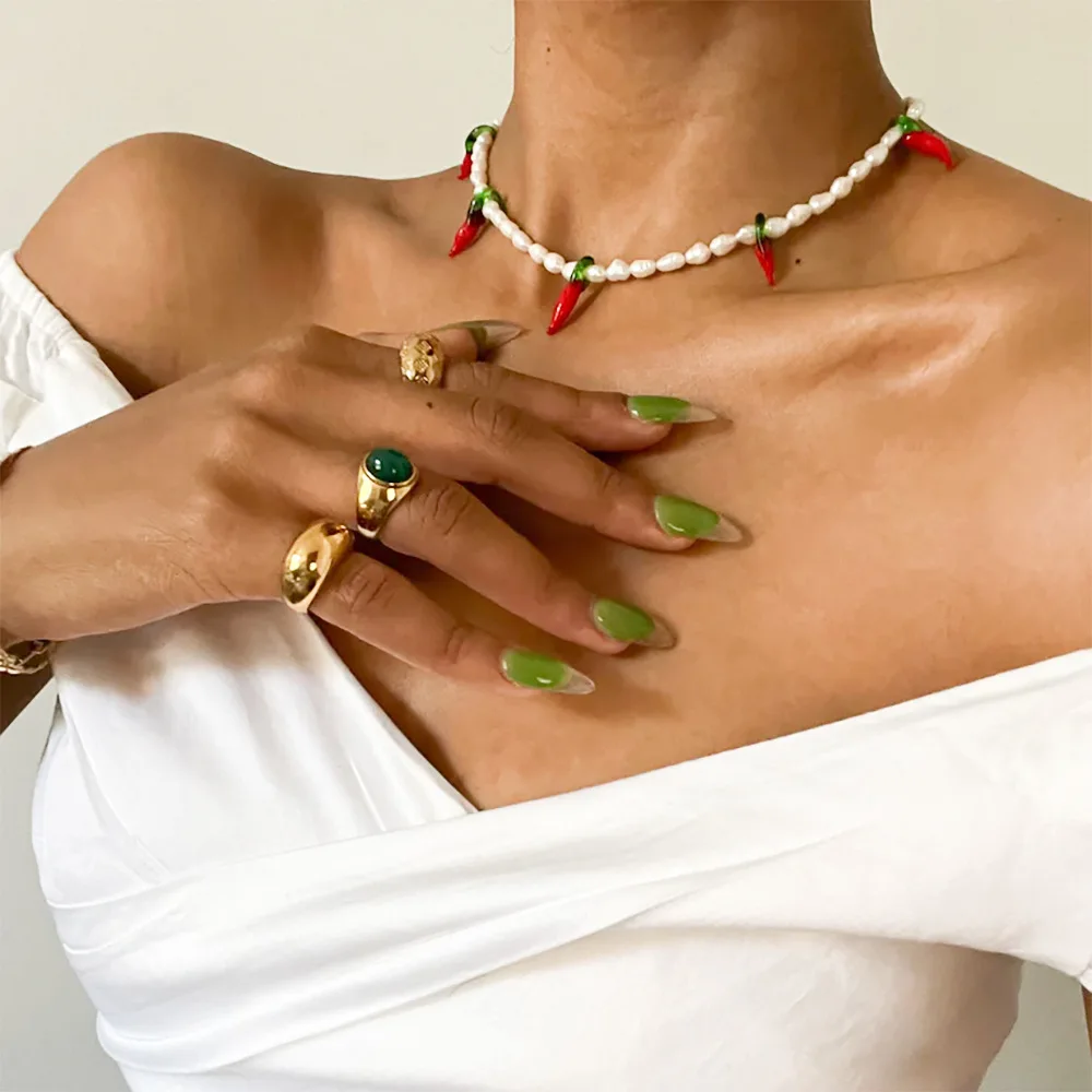 Innovative Design Chili Pepper Necklace Natural Freshwater Pearl Capsicum Handmade Beaded Necklace