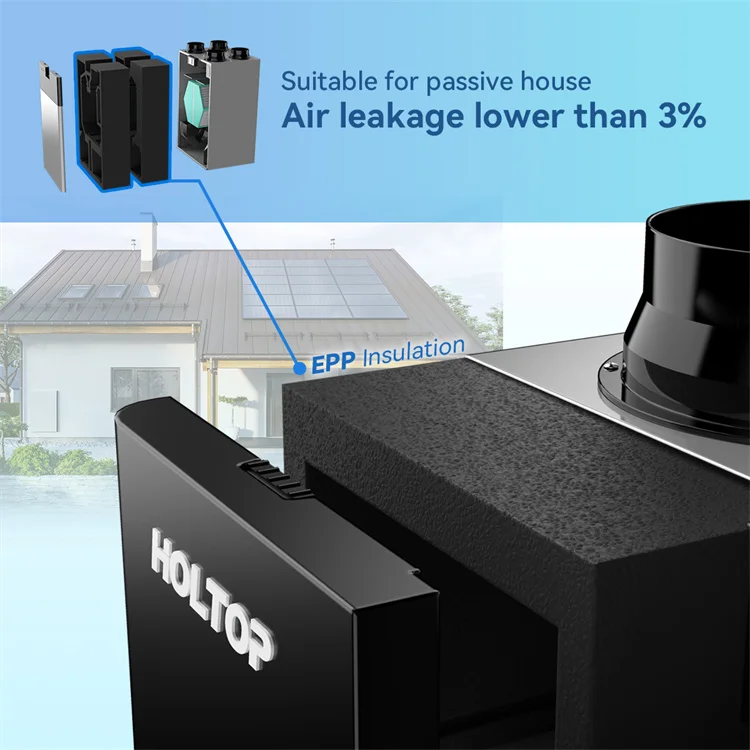 New Design HRV Compact Vertical Top Ports Heat Recovery Ventilation Unit System