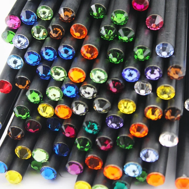 Customization Black Wood Pencil With Acrylic Diamond Topper HB Black Wood Pencil