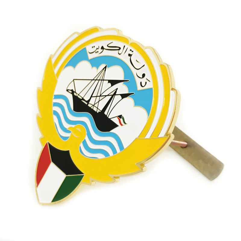 Ready to ship Kuwait national emblem logo car emblem chrome plated metal car badge for Kuwait Nation Day