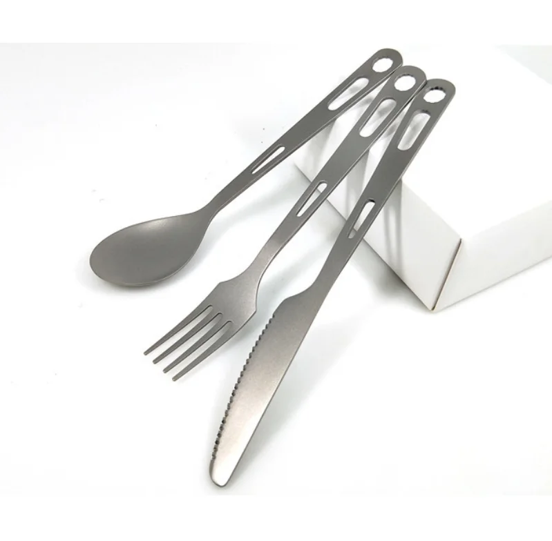 Camping light weight Customized brand name Outdoor home portable cutlery spoon fork knife 3 pcs kit set