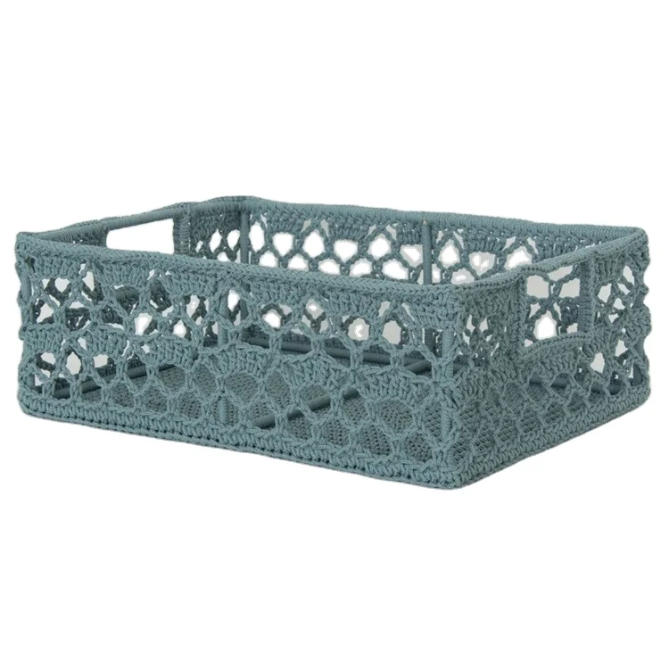 100% полипропиленовая веревка, тканые прямоугольные корзины для хранения, корзина для вязания крючком из ткани с ручкой