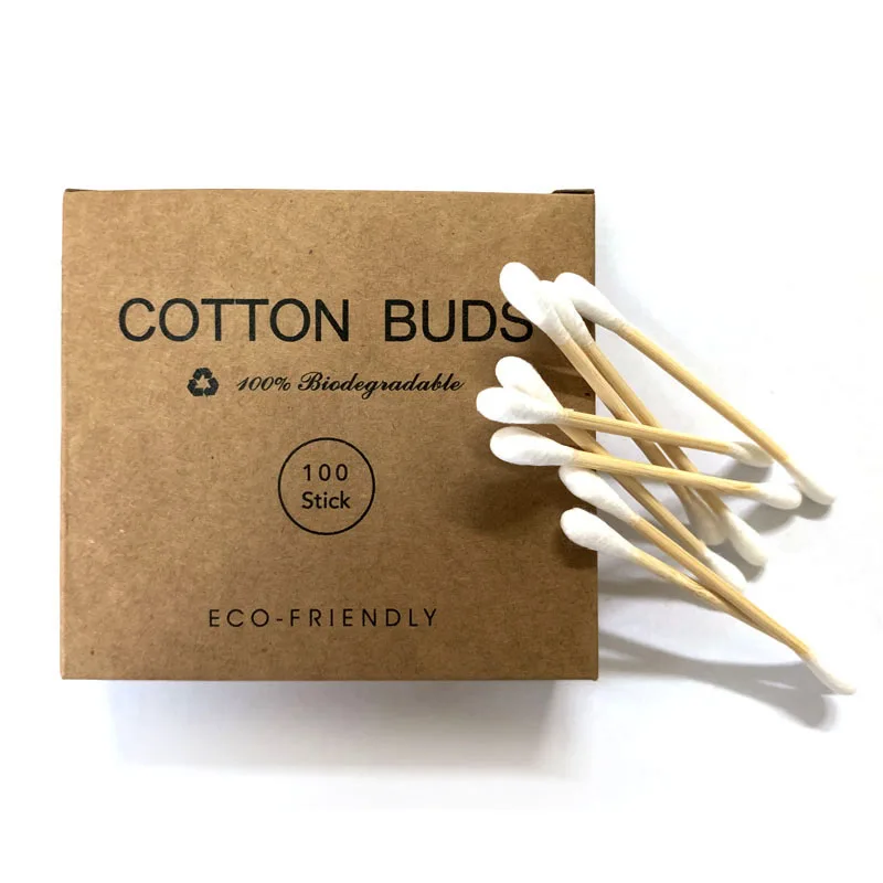 Деревянные бамбуковые палочки тонкие ватные Красивые для бровей тату макияжа глаз в крафт-коробке конверт