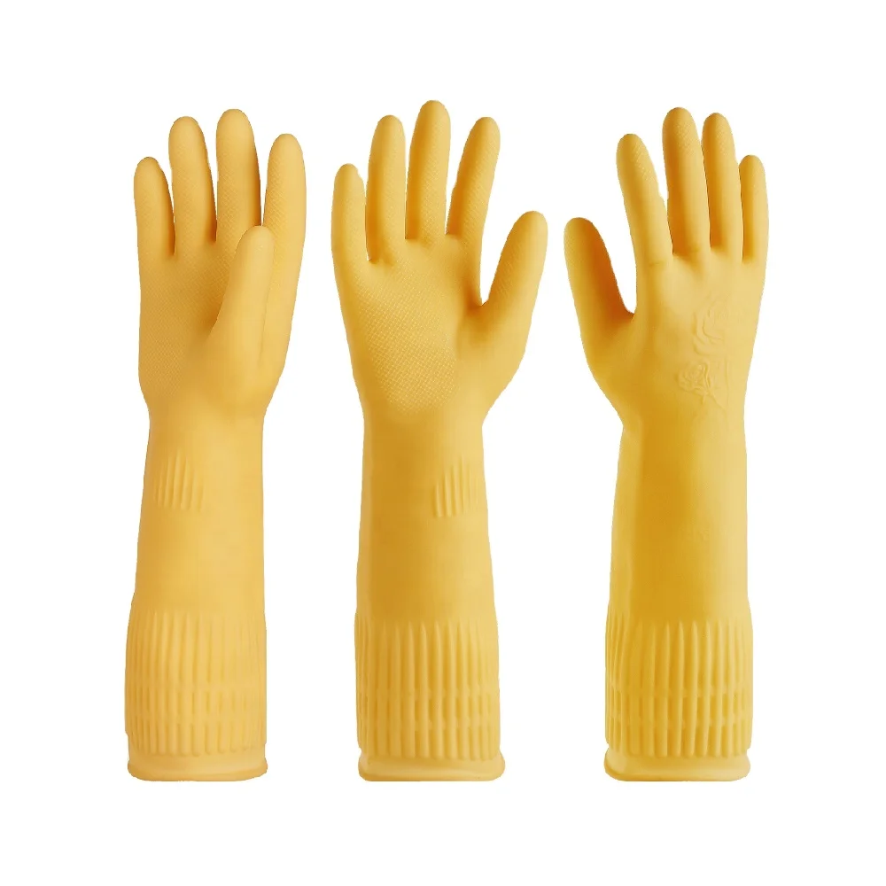 Ladies 38cm Long Cuff Spray Flock/No Lfock Household Garden Cleaning Safety Flower Pattern Glove