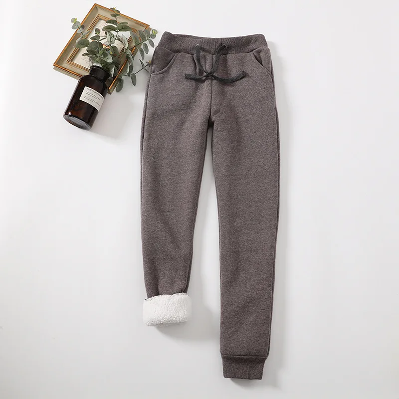 New Korean version lamb velvet solid color warm casual pants ladies plus velvet thickened women winter pants