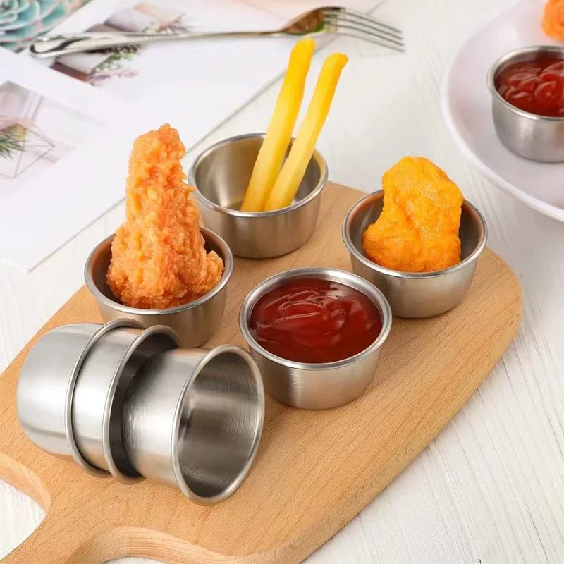 304 stainless steel round shape sauce seasoning flavor plate dipping dish tray jam dish plate snack nut fruit plate with lid