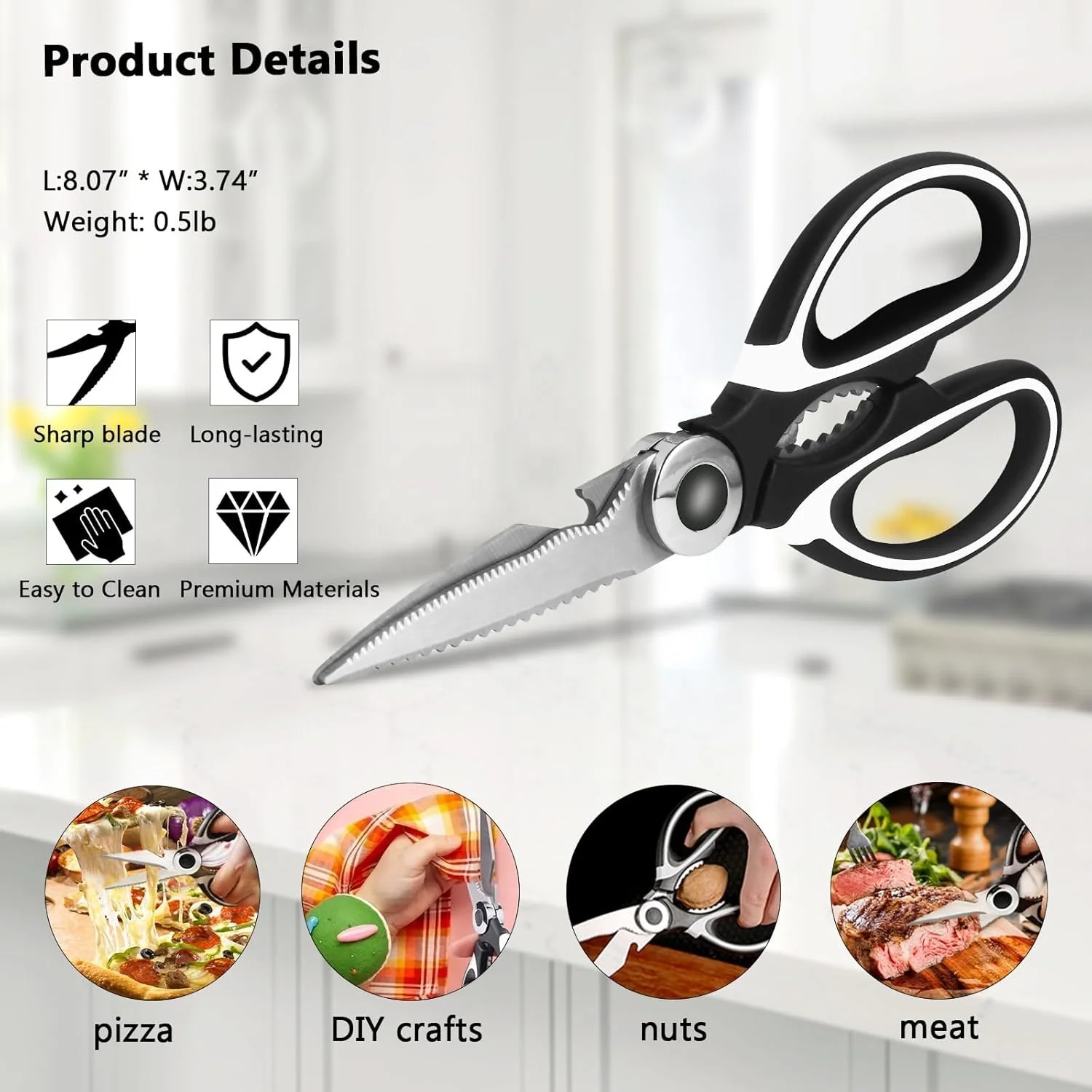 TOALLWIN kitchen accessory anti slip handle stainless steel scissors set kitchen shears meat fish chicken bone kitchen scissors