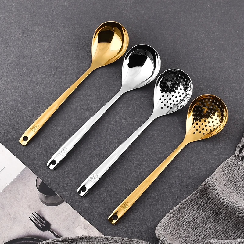 wholesale Kitchen Accessories golden Stainless Steel Kitchen soup spoon ladle slotted spoon ladle