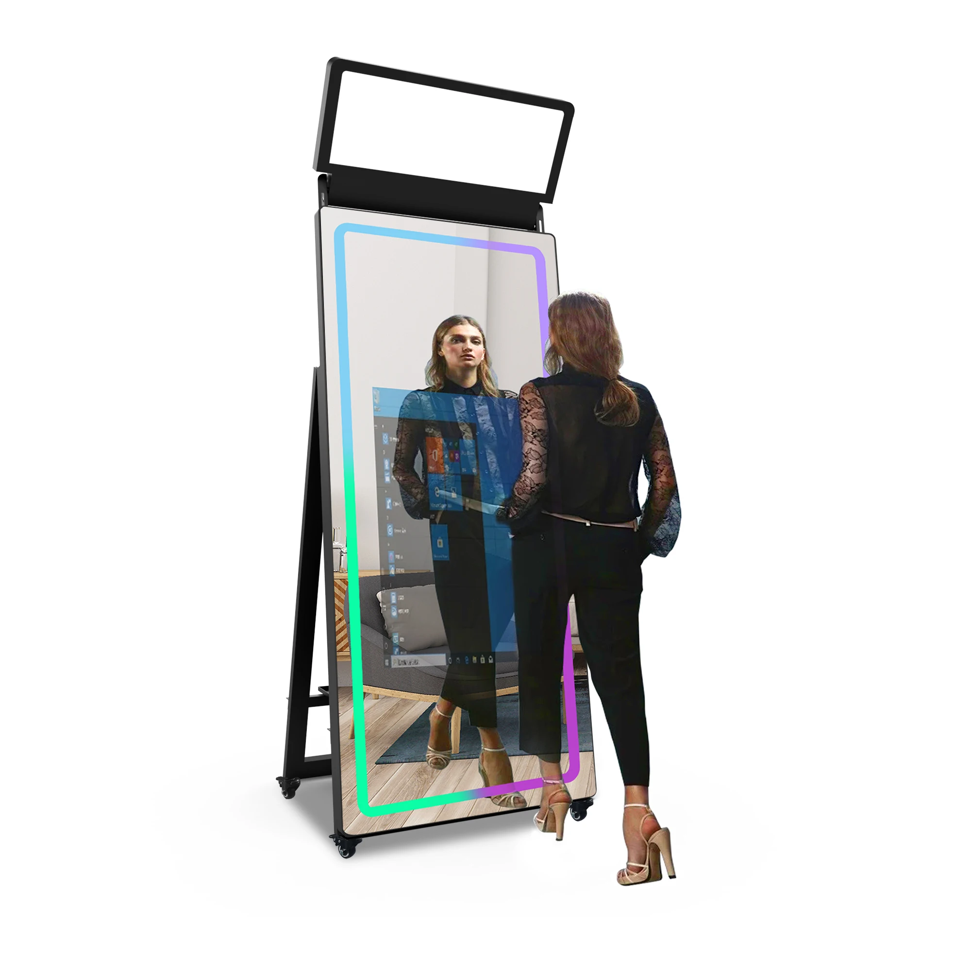 Latest Digital Beauty Circle Portable Magic Mirror Photo Booth Touch Screen Professional Augmented Reality Machine Mirror Booth