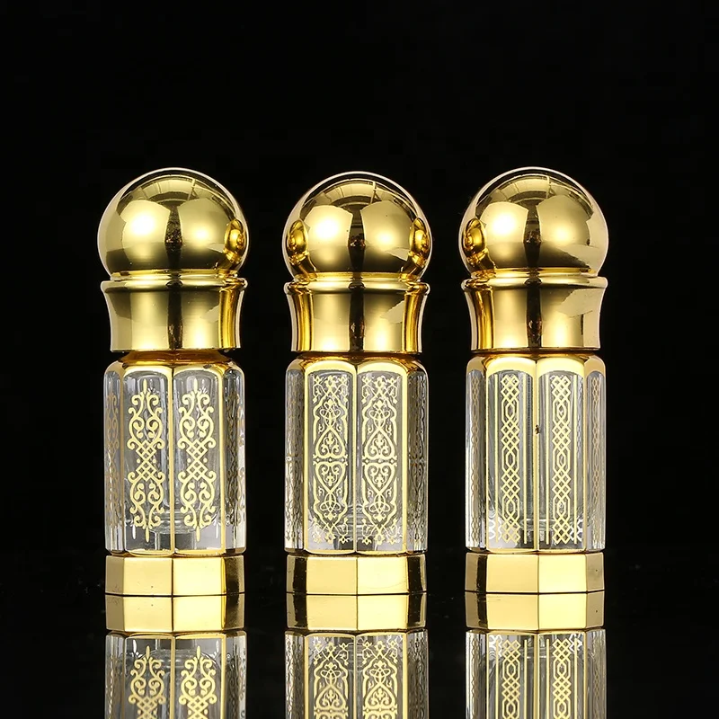 CJ-Empty Fancy  Customized UV Printing Design Zinc Alloy Cap 3ml 6ml 12ml Attar Essential Oud Oil Gless Bottle